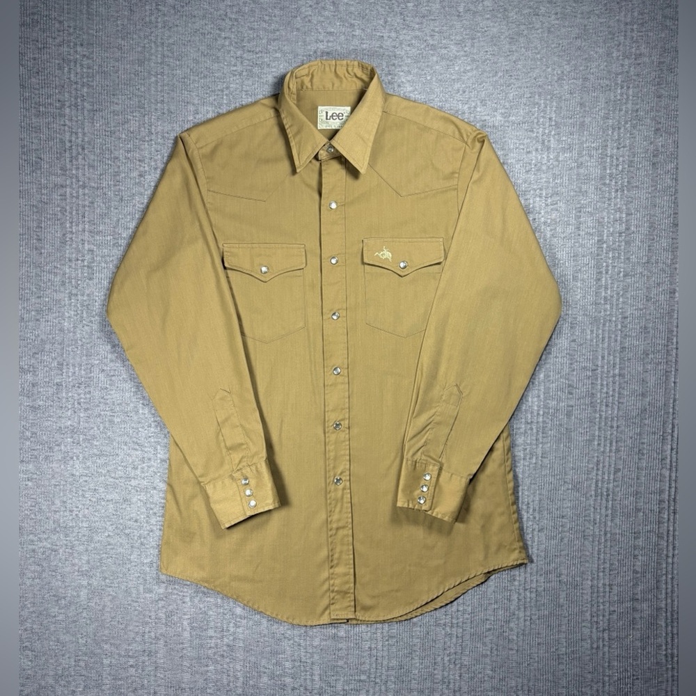 Vintage Lee Pearl Snap Shirt Mens XL Tan Western Cowboy Saddle Bronc USA 70s